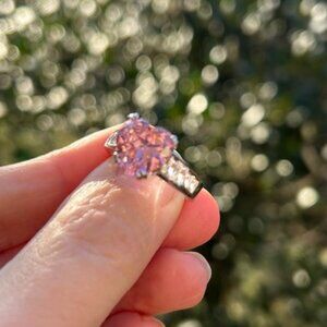 ❤️❤️ 925 SILVER Pink Heart CZ Rhinestone RING